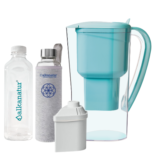 Jarra Alkanatur Drops com 1 filtro para 400 litros + Garrafa de Borossilicato (500ml)
