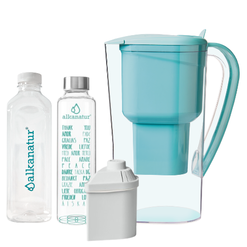 Jarra Alkanatur Drops com 1 filtro para 400 litros + Garrafa de Borossilicato (500ml)
