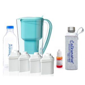 Pack Alcalinidade com 4 filtros (kit jarra + 3 filtros adicionais para 1600 litros) + Garrafa de Borossilicato