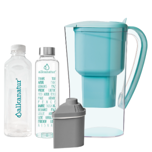 Jarra Alkanatur Drops com 1 filtro para 400 litros com Zeolita Clinoptilolita + Garrafa de Borossilicato (500ml)