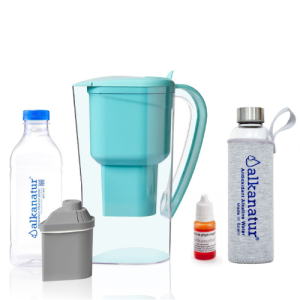 Jarra Alkanatur Drops com 1 filtro para 400 litros com Zeolita Clinoptilolita + Garrafa de Borossilicato (500ml)