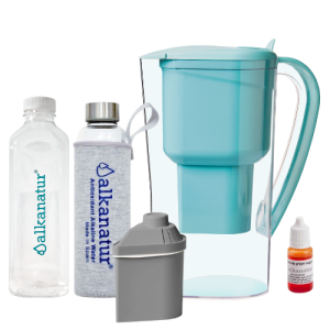 Jarra Alkanatur Drops com 1 filtro para 400 litros com Zeolita Clinoptilolita + Garrafa de Borossilicato (500ml)