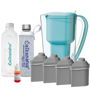 Pack Alcalinidade com 4 filtros com Zeolita Clinoptilolita (kit jarra + 3 filtros adicionais para 1600 litros) + Garrafa de Borossilicato