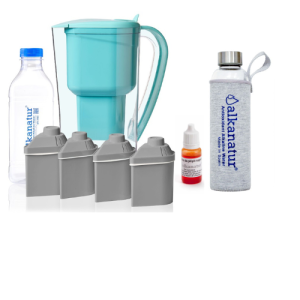Pack Alcalinidade com 4 filtros com Zeolita Clinoptilolita (kit jarra + 3 filtros adicionais para 1600 litros) + Garrafa de Borossilicato