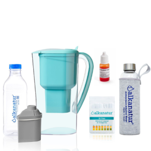 Jarra Alkanatur Drops com 1 filtro para 400 litros com Zeolita Clinoptilolita + Garrafa de Borossilicato (500ml)
