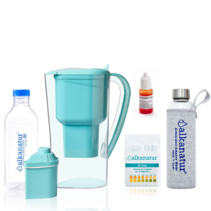 Jarra Alkanatur Drops com 1 filtro para 400 litros de Baixa Emissão de Magnésio para águas duras + Garrafa de Borossilicato (500ml)